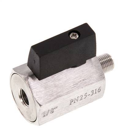 Válvula de bola de acero inoxidable de 2 vías, macho a hembra, de 1/8 de pulgada, 25 bar