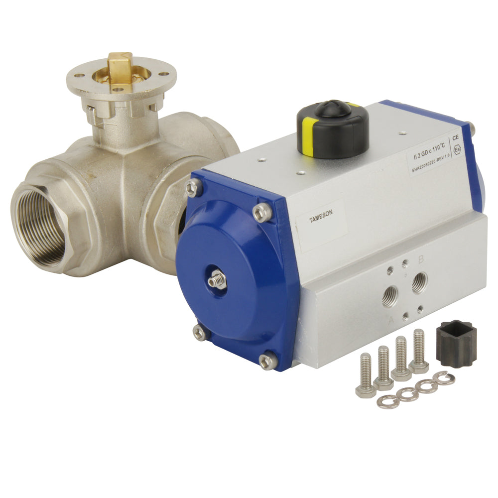 G2'' Válvula De Bola Neumática De 3 Vías En Latón Abierta Por Resorte - BL3BA