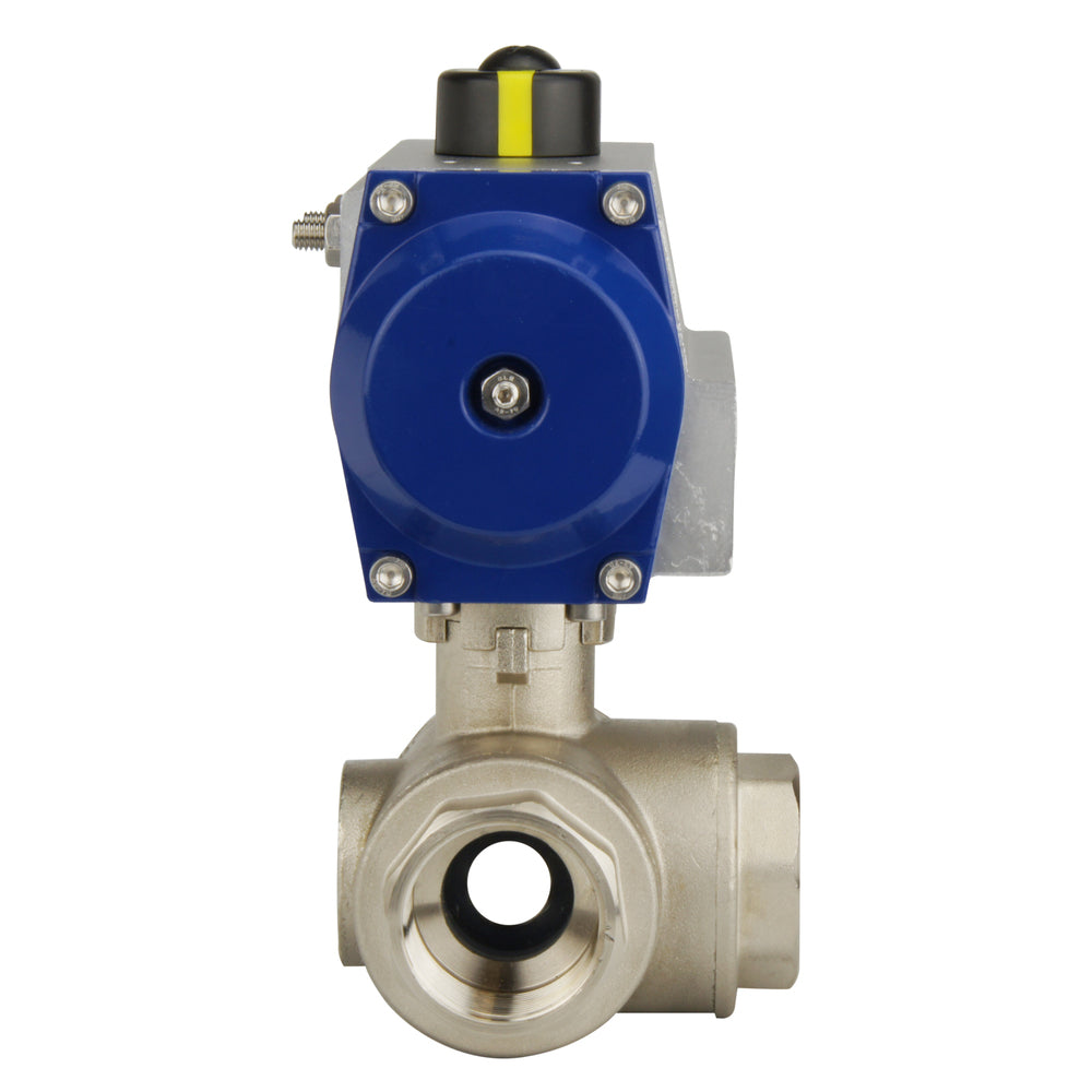 Válvula De Bola Neumática De 3 Vías En L De Latón Con Resorte Cerrado - BL3BA