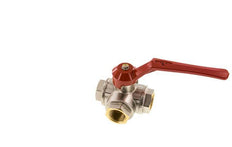 G1'' 3-way L-port Ball Valve Brass PTFE/NBR 45 bar - BL3BM