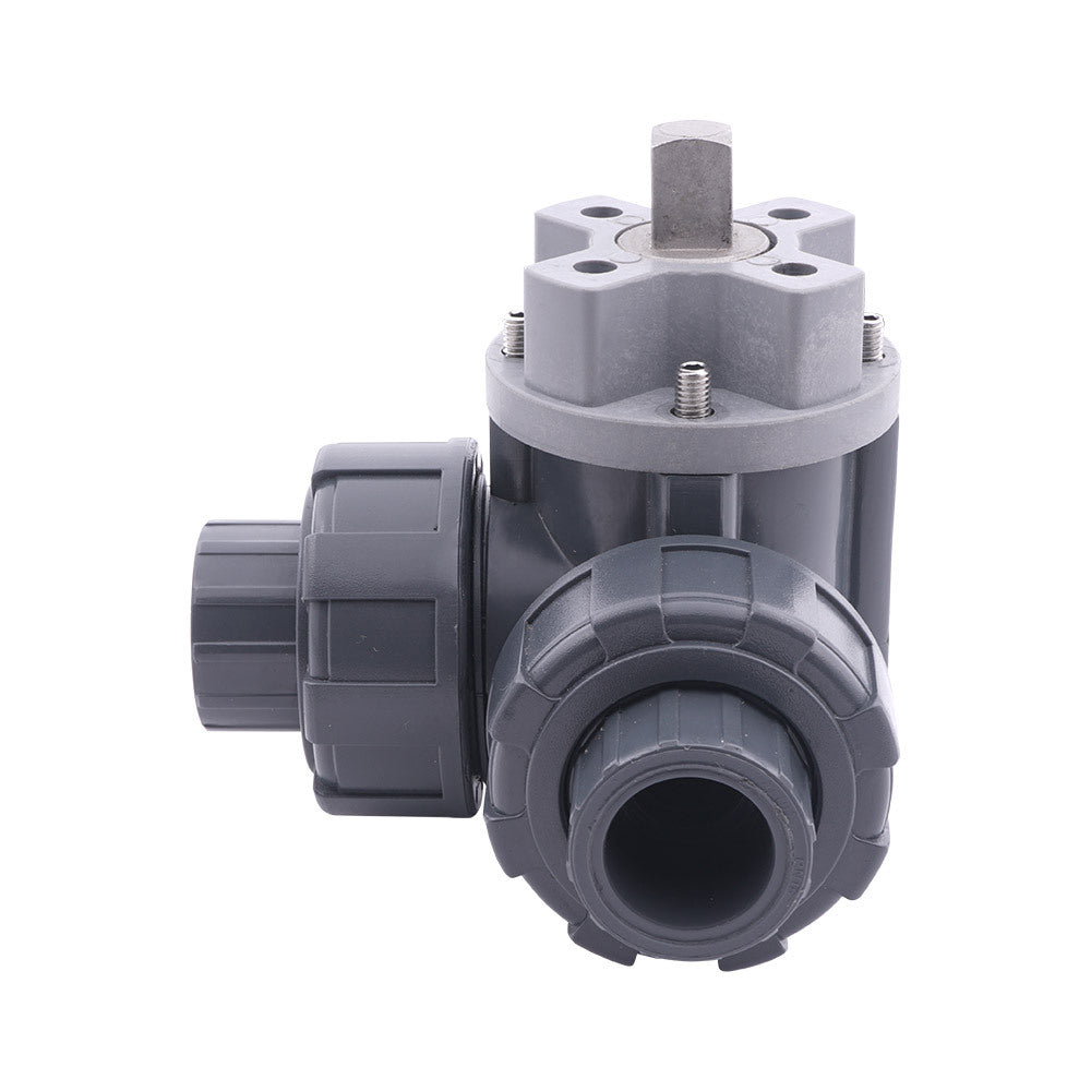 Solvent Socket 40 mm T-bore 3-Way PVC Ball Valve ISO-Top 10 bar PTFE/EPDM