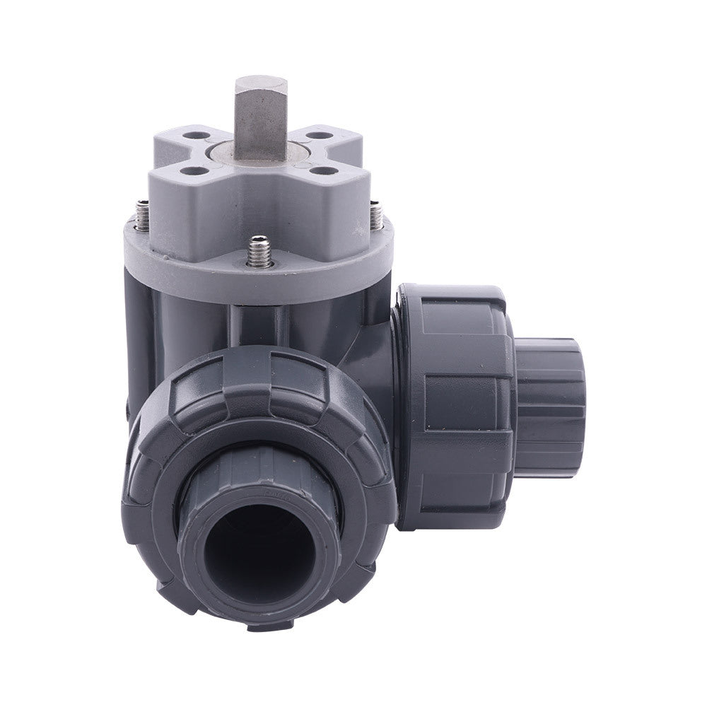 Solvent Socket 40 mm T-bore 3-Way PVC Ball Valve ISO-Top 10 bar PTFE/EPDM