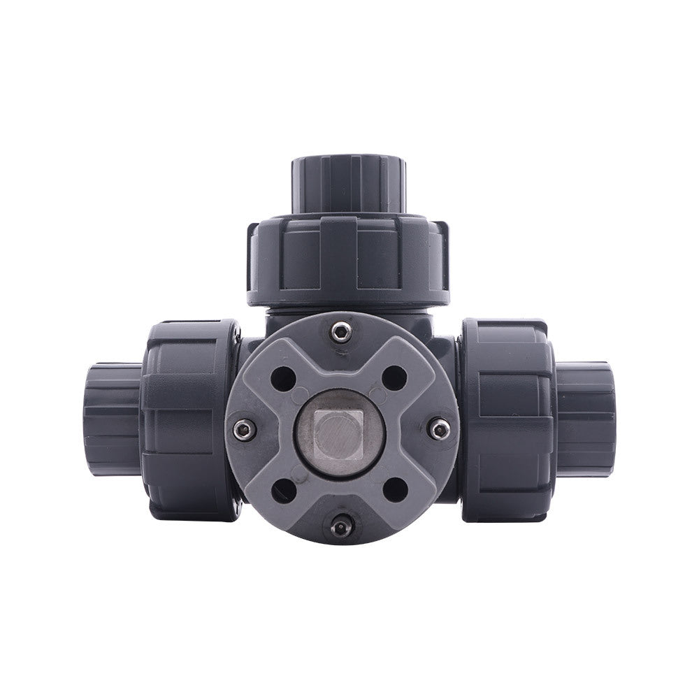 Solvent Socket 40 mm T-bore 3-Way PVC Ball Valve ISO-Top 10 bar PTFE/EPDM