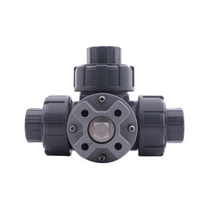Solvent Socket 40 mm T-bore 3-Way PVC Ball Valve ISO-Top 10 bar PTFE/EPDM