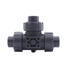 Solvent Socket 40 mm T-bore 3-Way PVC Ball Valve ISO-Top 10 bar PTFE/EPDM