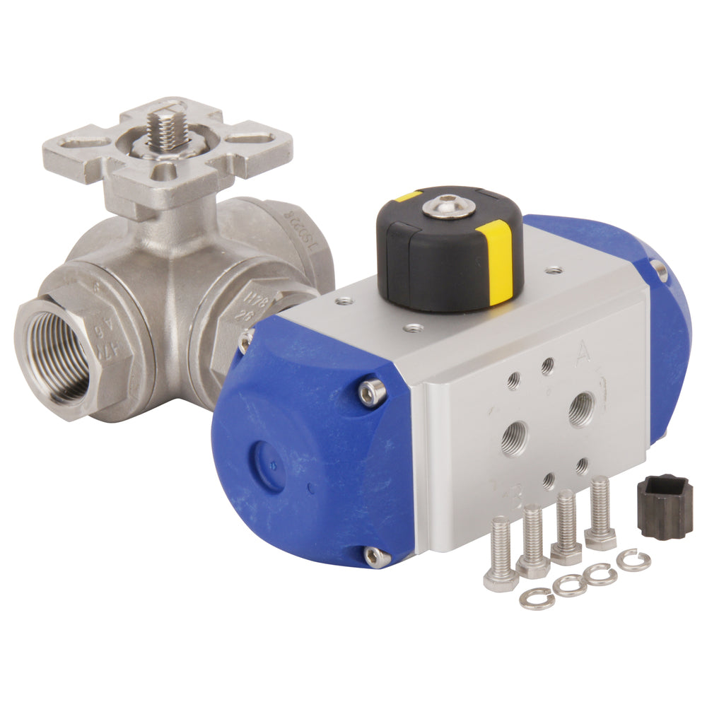 Válvula De Bola Neumática De Acero Inoxidable De 3 Vías En L G1/4'' Abierta Por Resorte - BL3SA