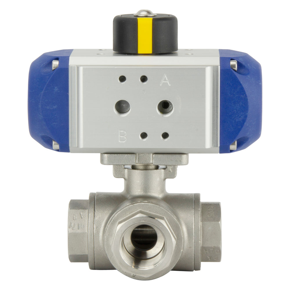 Válvula De Bola Neumática De Acero Inoxidable De 3 Vías En L G1/4'' Abierta Por Resorte - BL3SA
