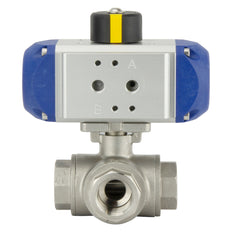 Válvula De Bola Neumática De Acero Inoxidable De 3 Vías En L G1/4'' Abierta Por Resorte - BL3SA