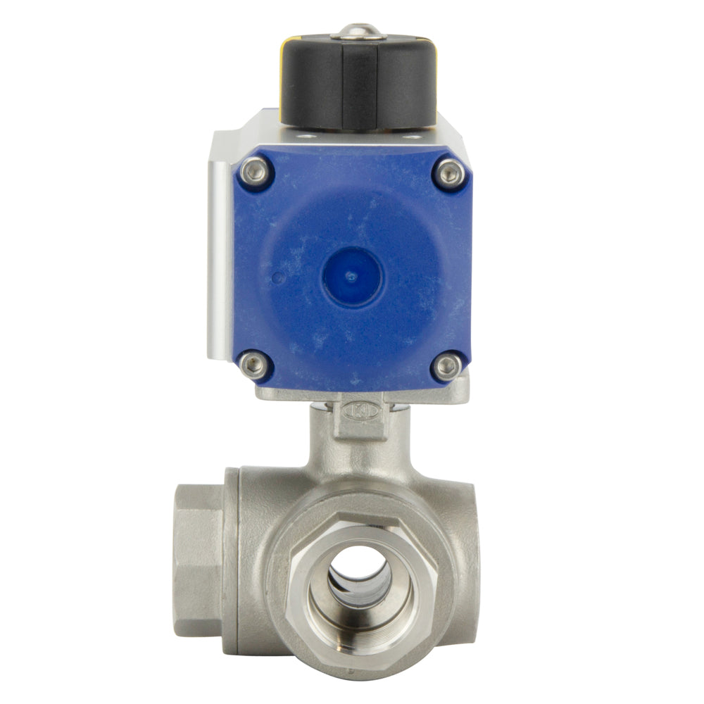 Válvula De Bola Neumática De Acero Inoxidable De 3 Vías En L G1/4'' Abierta Por Resorte - BL3SA
