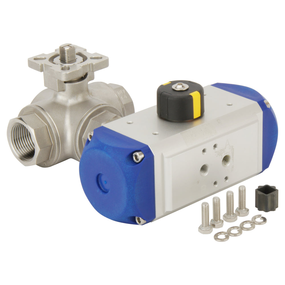 Válvula de bola neumática de acero inoxidable de 3 vías y doble efecto - BL3SA