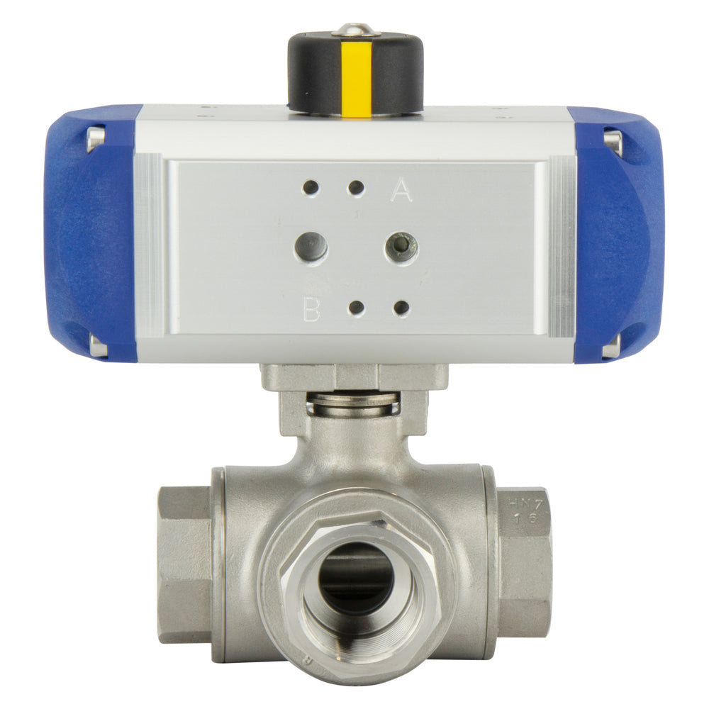 Válvula De Bola Neumática T-port De Acero Inoxidable De Doble Efecto G1-1/2'' - BL3SA