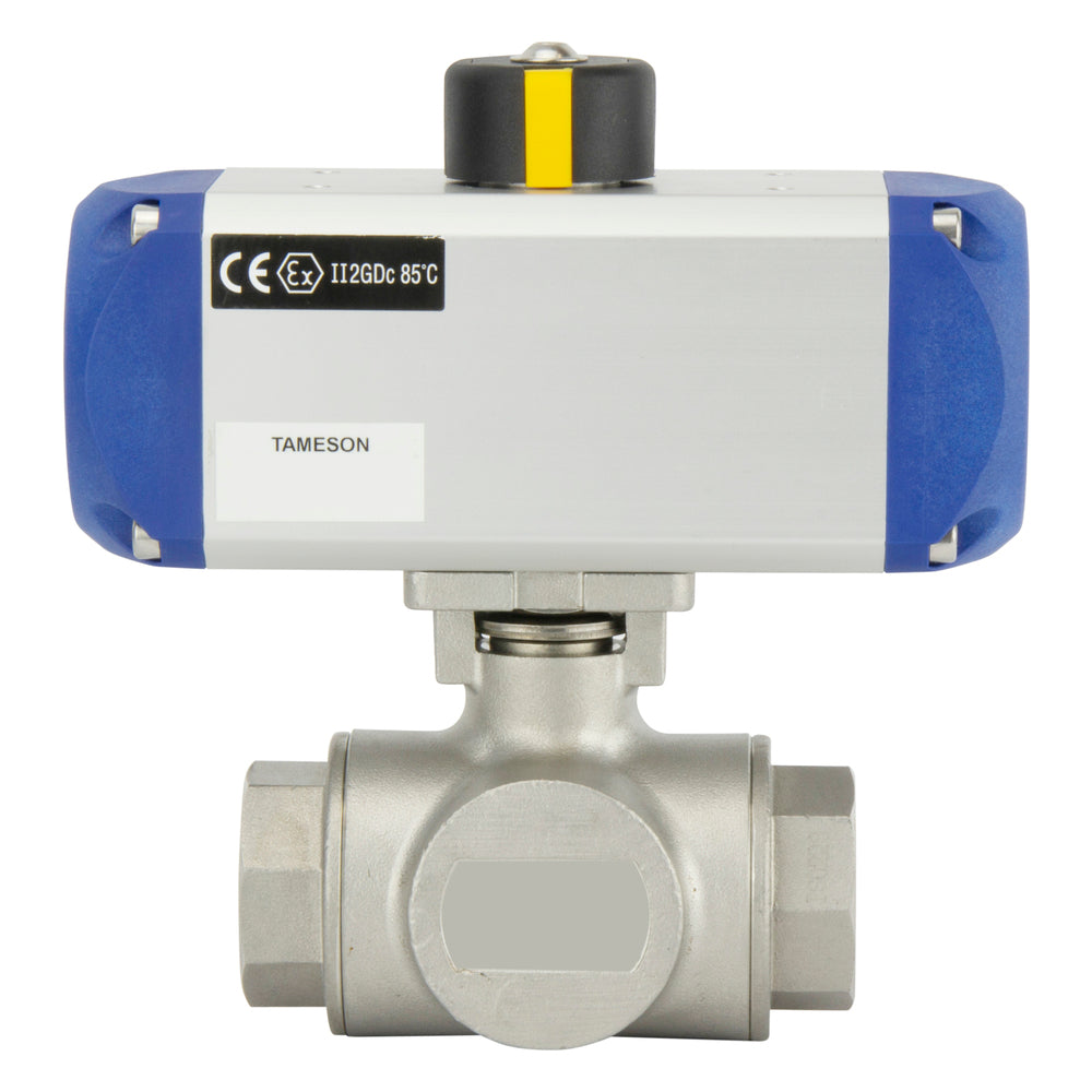 Válvula de bola neumática G1-1/4'' de 3 vías y puerto en L, de acero inoxidable, cerrada por resorte - BL3SA