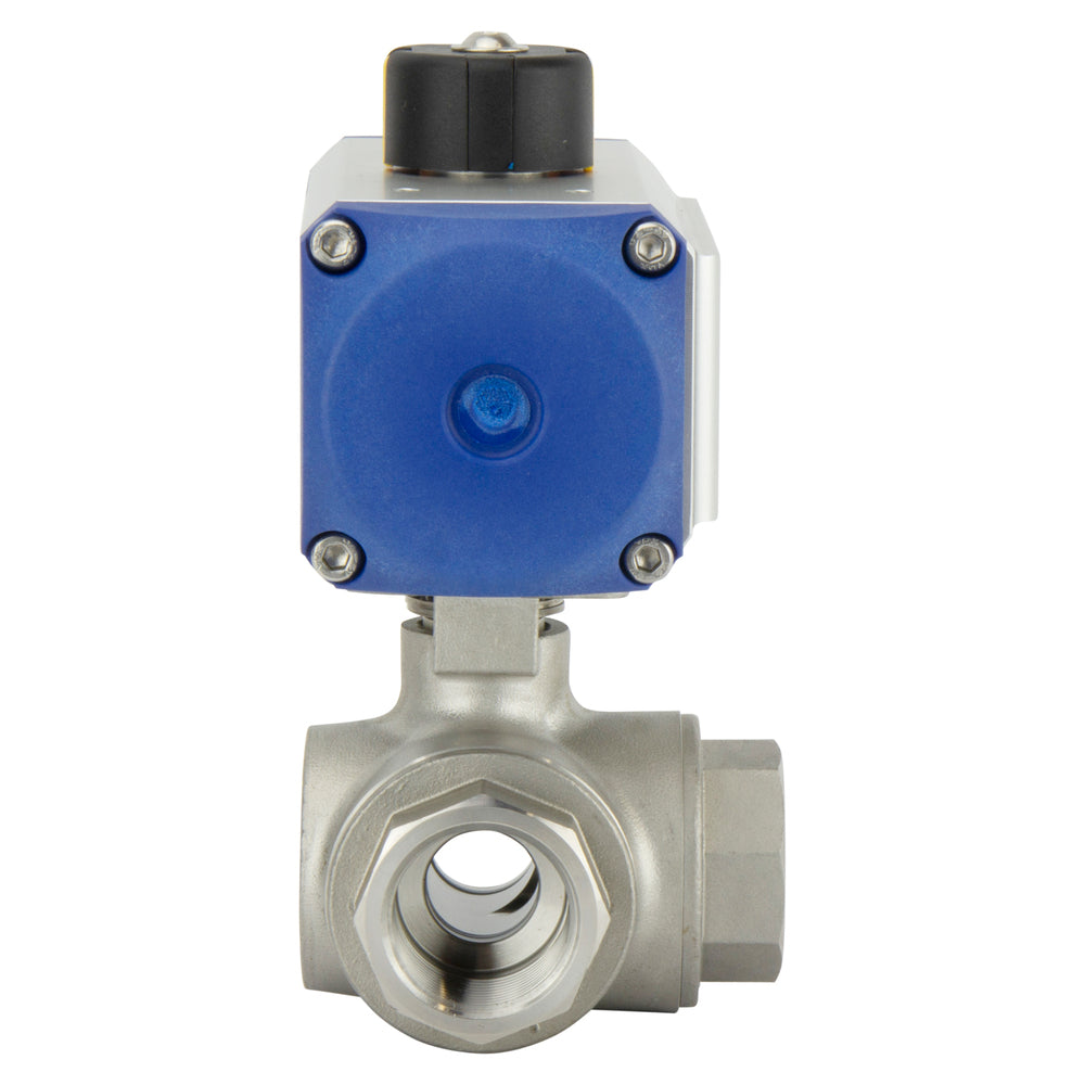Válvula De Bola Neumática T-port De Acero Inoxidable De Doble Efecto G1-1/4'' - BL3SA