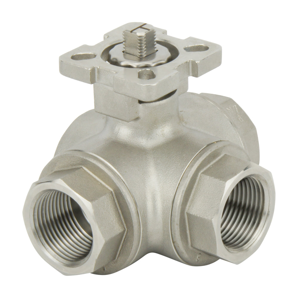 Válvula de bola neumática G1-1/2'' de 3 vías y puerto en L de acero inoxidable y doble efecto - BL3SA