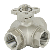 Válvula de bola neumática G1-1/2'' de 3 vías y puerto en L de acero inoxidable y doble efecto - BL3SA