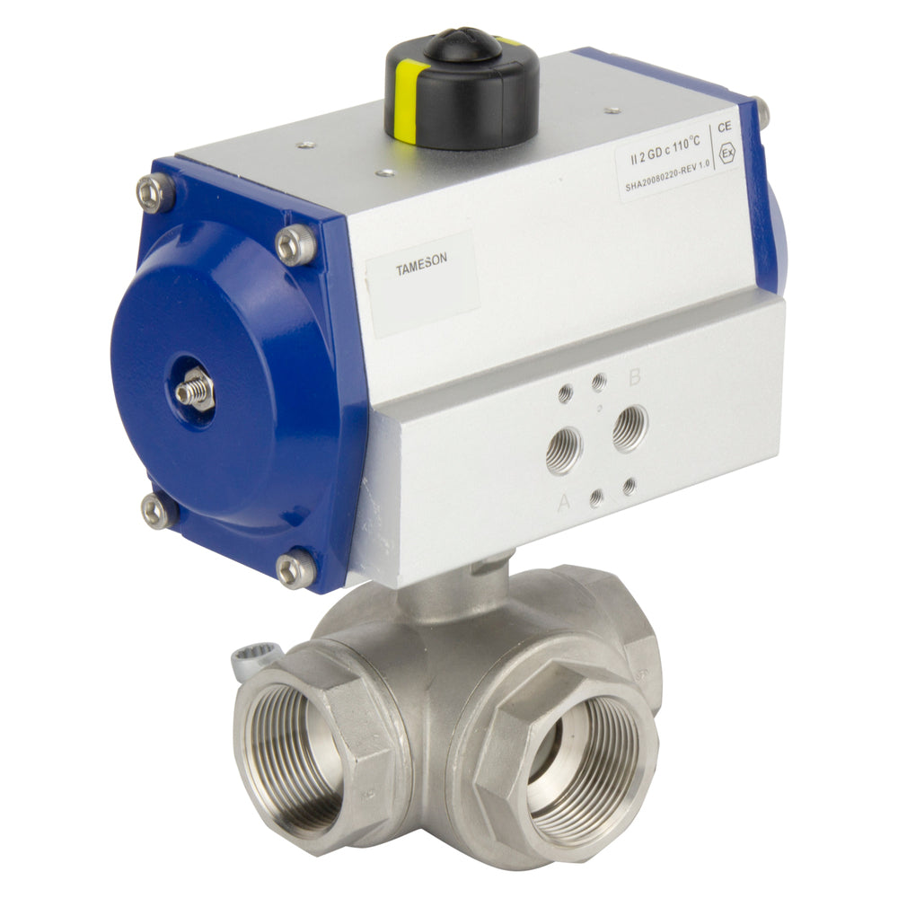 G4'' 3-Way T-port Stainless Steel Pneumatic Ball Valve Double Acting - BL3SA