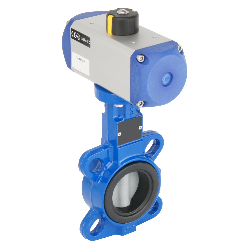 DN65 (2-1/2 inch) Wafer Pneumatic Butterfly Valve Stainless Steel-Stainless Steel-FKM Double Acting - BFLW