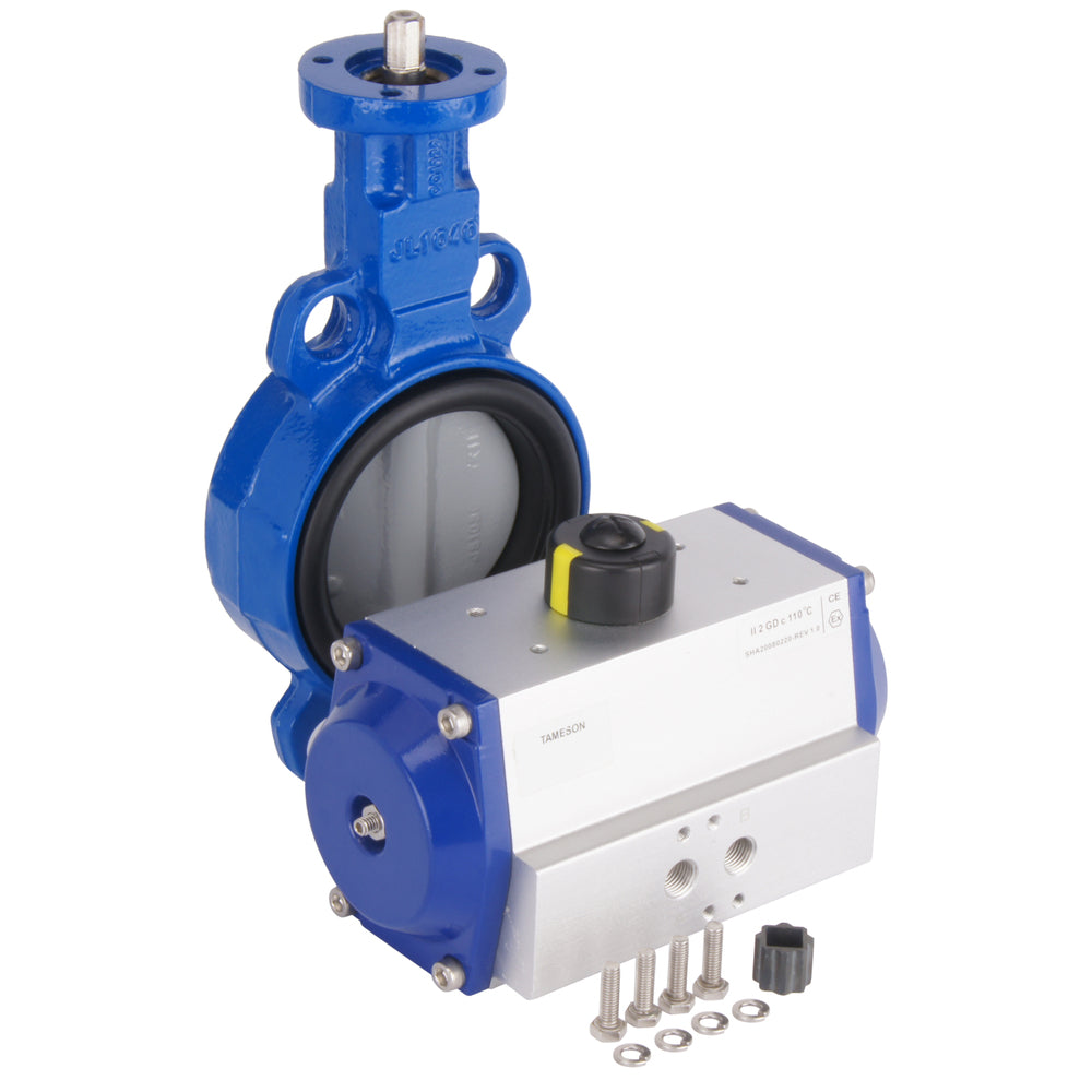 DN65 (2-1/2 inch) Wafer Pneumatic Butterfly Valve GGG40-Stainless Steel-EPDM Spring Closed - BFLW