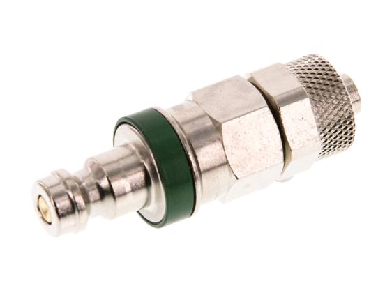Latón niquelado DN 5 Verde Tapón de acoplamiento de aire 6x8 mm Tuerca de unión Doble cierre
