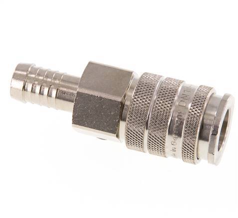 Nickel-plated Brass DN 10 Air Coupling Socket 13 mm Hose Pillar Double Shut-Off