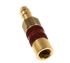 Acoplamiento de aire de latón DN 5 codificado en rojo Pilar de manguera de 9 mm