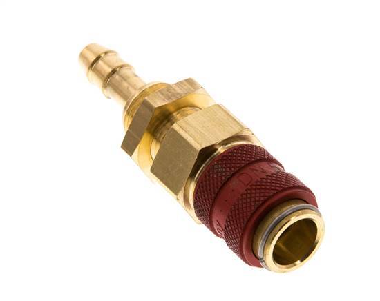 Brass DN 5 Red Air Coupling Socket 6 mm Hose Pillar Bulkhead