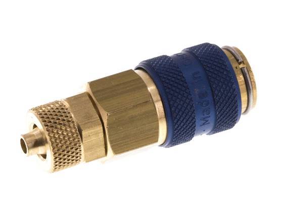Brass DN 5 Blue Air Coupling Socket 4x6 mm Union Nut Double Shut-Off