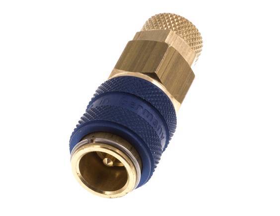 Brass DN 5 Blue Air Coupling Socket 4x6 mm Union Nut Double Shut-Off