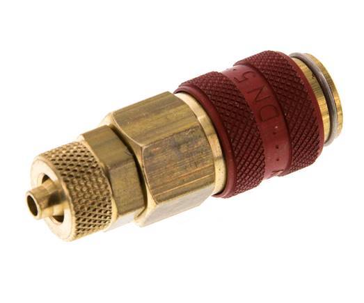 Brass DN 5 Red Air Coupling Socket 4x6 mm Union Nut Double Shut-Off