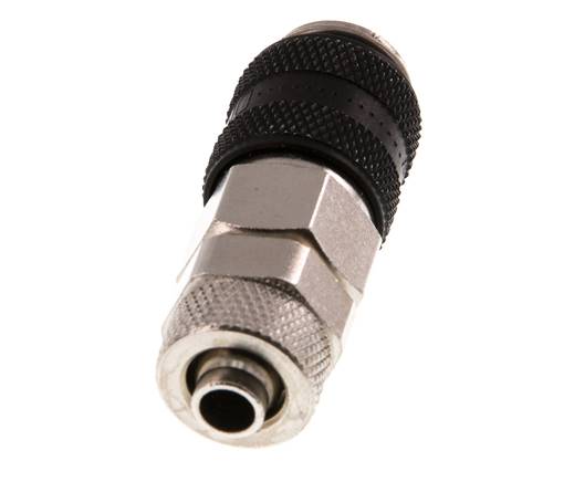 Latón niquelado DN 5 Negro Racor de acoplamiento de aire Tuerca de unión 6x8 mm Cierre doble