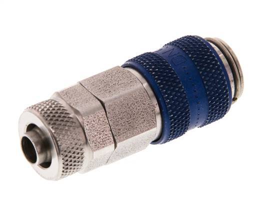 Stainless steel DN 5 Blue Air Coupling Socket 6x8 mm Union Nut Double Shut-Off