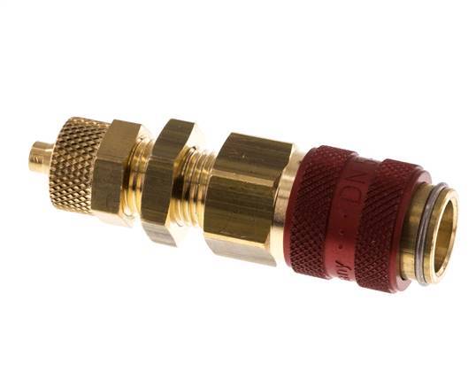 Brass DN 5 Red Air Coupling Socket 4x6 mm Union Nut Bulkhead Double Shut-Off