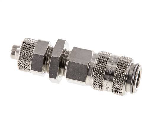 Nickel-plated Brass DN 5 Air Coupling Socket 6x8 mm Union Nut Bulkhead