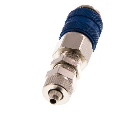 Latón niquelado DN 5 Azul Racor de acoplamiento de aire 4x6 mm Tuerca de unión Pasamuros