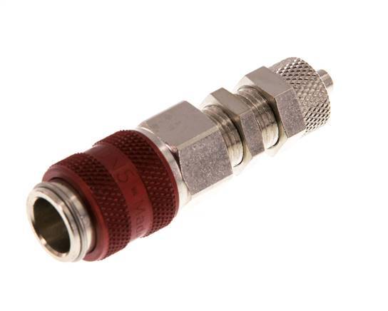 Latón niquelado DN 5 Rojo Racor de acoplamiento de aire 4x6 mm Tuerca de unión Pasamuros