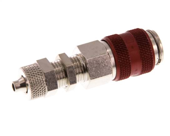 Latón niquelado DN 5 Rojo Racor de acoplamiento de aire 4x6 mm Tuerca de unión Pasamuros