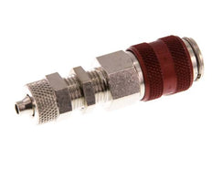Latón niquelado DN 5 Rojo Racor de acoplamiento de aire 4x6 mm Tuerca de unión Pasamuros