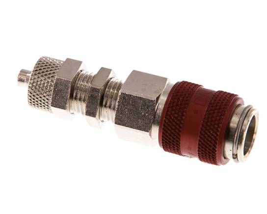 Latón niquelado DN 5 Rojo Racor de acoplamiento de aire 4x6 mm Tuerca de unión Pasamuros