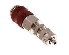 Latón niquelado DN 5 Rojo Racor de acoplamiento de aire 4x6 mm Tuerca de unión Pasamuros