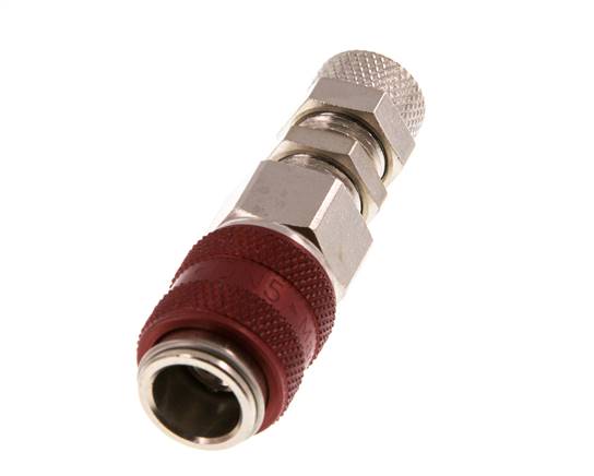 Latón niquelado DN 5 Rojo Racor de acoplamiento de aire 4x6 mm Tuerca de unión Pasamuros