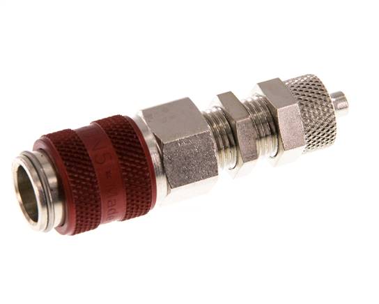 Latón niquelado DN 5 Rojo Racor de acoplamiento de aire 4x6 mm Tuerca de unión Pasamuros