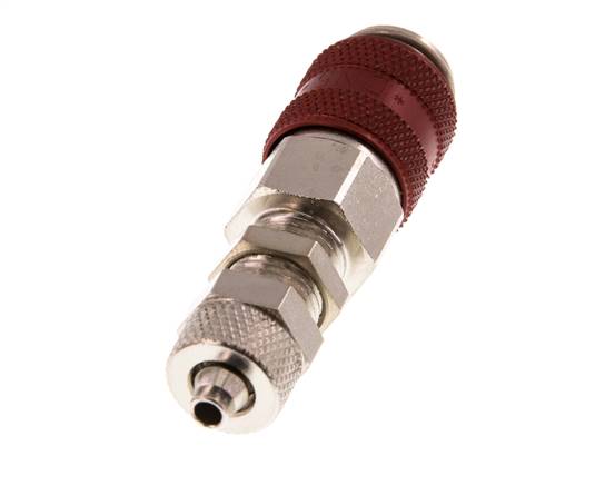 Latón niquelado DN 5 Rojo Racor de acoplamiento de aire 4x6 mm Tuerca de unión Pasamuros