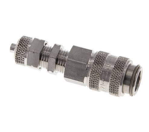 Stainless Steel 316L DN 5 Air Coupling Socket 4x6 mm Union Nut Bulkhead Double Shut-Off