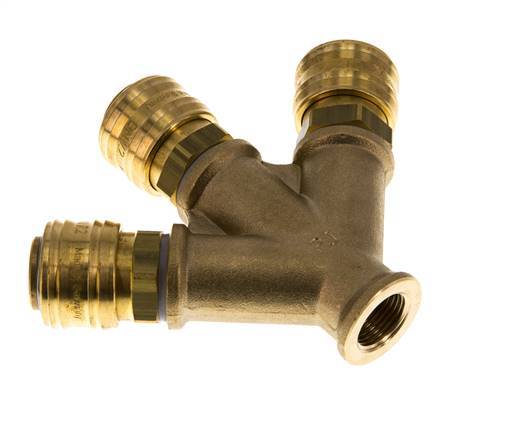 Acoplamiento de aire de latón DN 7.2 (Euro) Enchufe G 3/8 pulgadas hembra para montaje en pared 3 vías