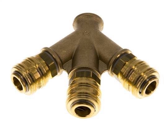 Acoplamiento de aire de latón DN 7.2 (Euro) Enchufe G 3/8 pulgadas hembra para montaje en pared 3 vías