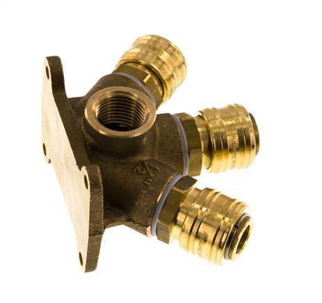 Acoplamiento de aire de latón DN 7.2 (Euro) Enchufe G de 1/2 pulgada hembra para montaje en pared de 3 vías