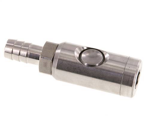 Enchufe de seguridad de acero inoxidable 316L DN 7,4 con botón pulsador Pilar para manguera de 13 mm