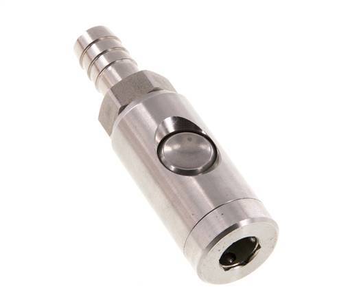 Enchufe de seguridad de acero inoxidable 316L DN 7,4 con botón pulsador Pilar para manguera de 13 mm