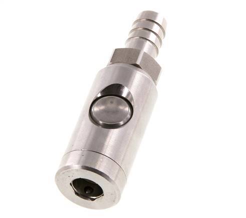 Enchufe de seguridad de acero inoxidable 316L DN 7,4 con botón pulsador Pilar para manguera de 13 mm