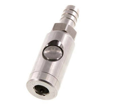 Enchufe de seguridad de acero inoxidable 316L DN 7,4 con botón pulsador Pilar para manguera de 13 mm